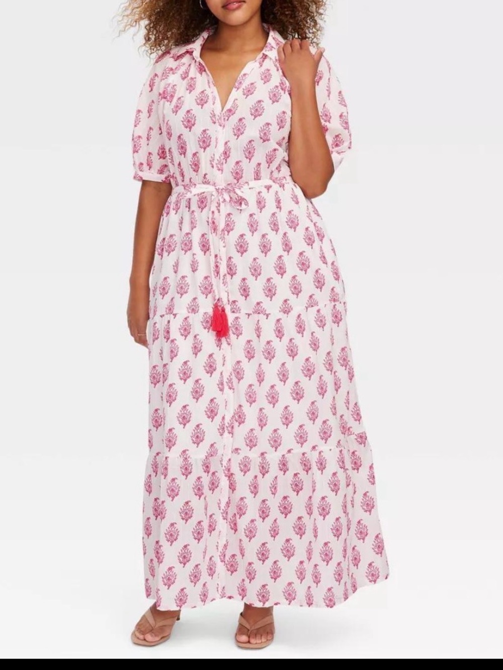 Roller Rabbit White Maxi Skirt with Pink Floral Print